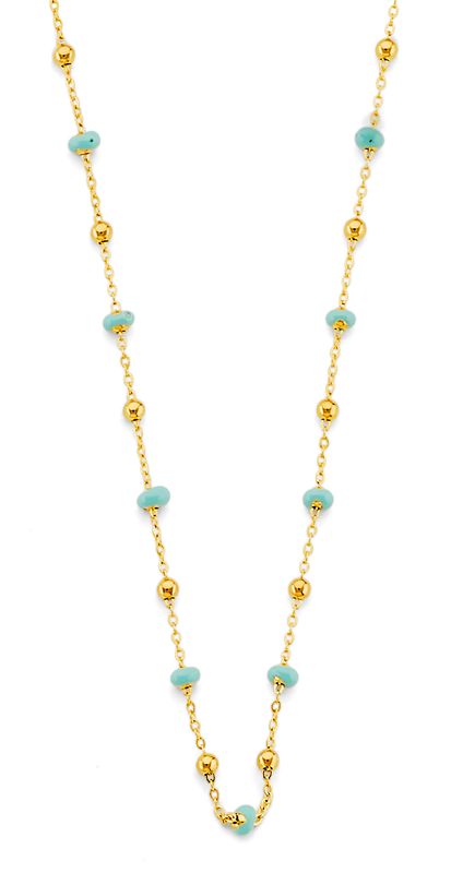 14KY Turquoise Color Enamel Bead Necklace
