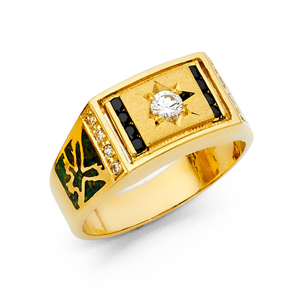 14KY CZ Men&#39;s Ring with Sapphire