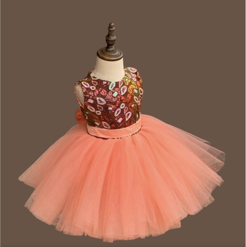 EBK -Ellaberry Kids Peach and Brown laced  Dress 1-2, 3-4yrs