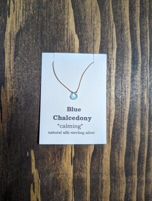 Blue Chalcedony "Calming" Sterling Silver Silk Necklace