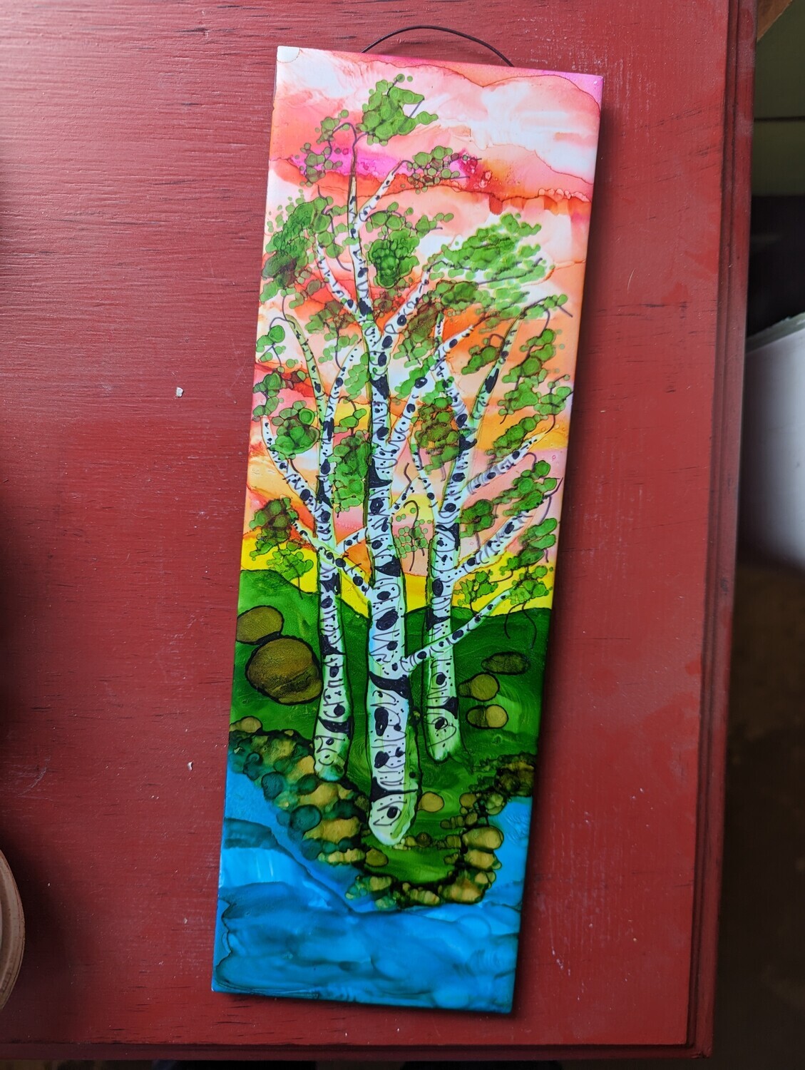 Aspen Trees Painted Tile 4" x 12"