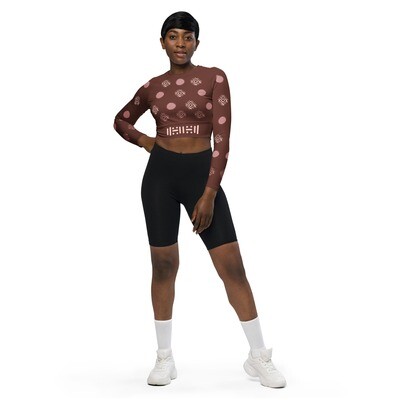Recycled Polyester African Abstract Long-sleeve Crop Top