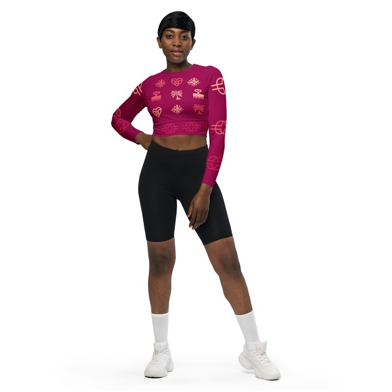 Recycled Adinkra Symbols Long-sleeve Crop Top