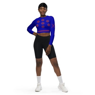 Recycled Royal Blue Ethnic Print Long-sleeve Crop Top