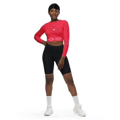Recycled Red Geometric Long-sleeve Crop Top