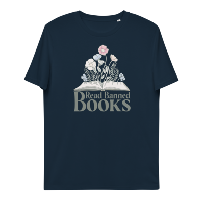 Unisex Organic Cotton Read Banned Books Tshirt (navy blue)