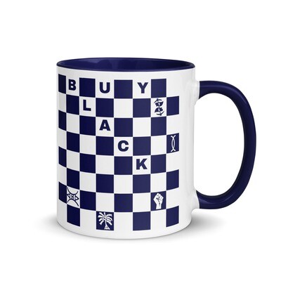 Ceramic Checkered Buy Black Mug (coordinated color dark blue)