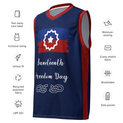 Juneteenth Flag (Unisex Front and Back Design) Recycled Polyester Basketball Jersey navy