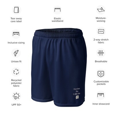 Unisex Recycled Polyester Mesh Shorts with Juneteenth Logo navy blue