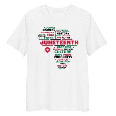 Organic Cotton Juneteenth Africa continent shirt (white)