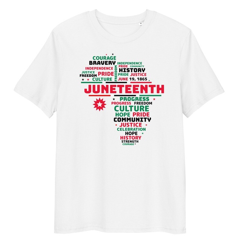 Organic Cotton Juneteenth Africa continent shirt  (white)