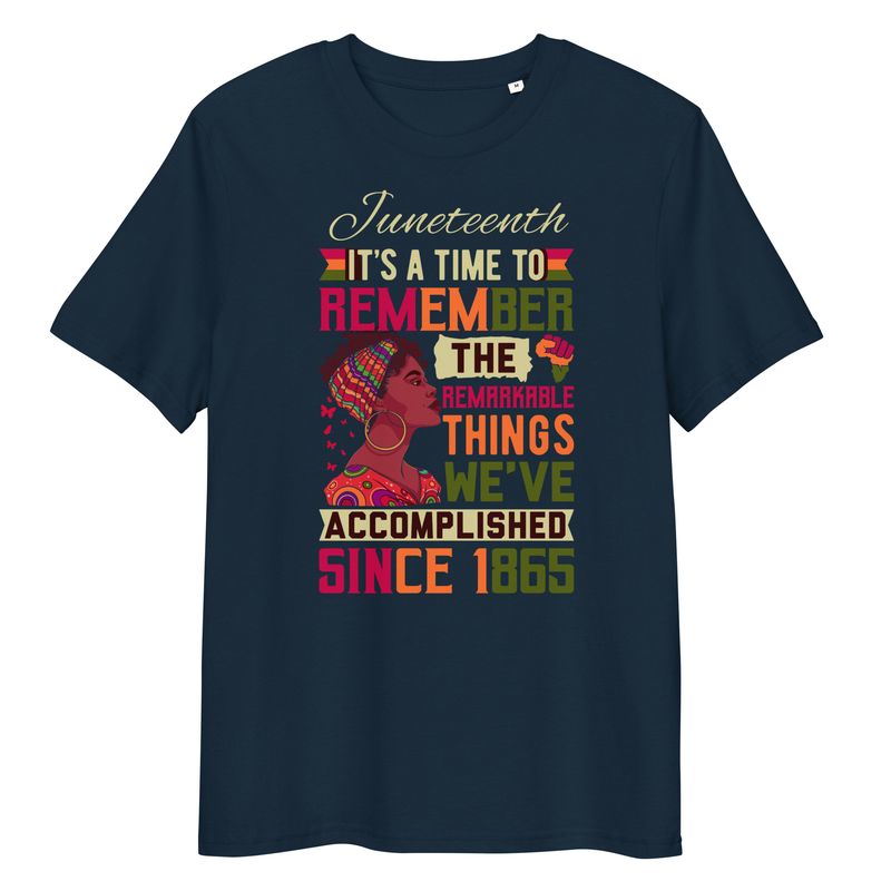Organic Cotton Juneteenth Remembrance and Progress Tshirt (navy)