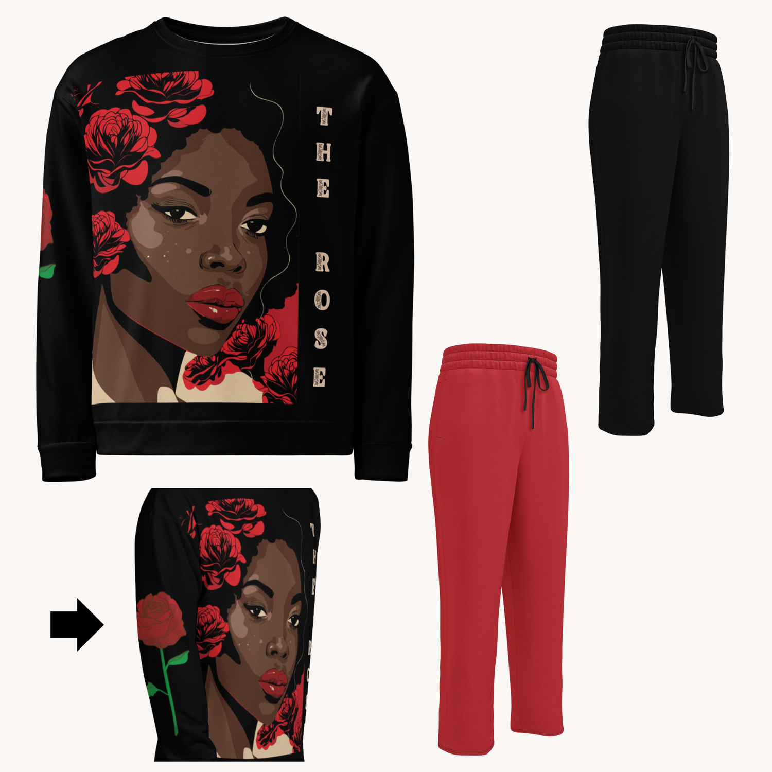 The Rose Sweatshirt and Jogger Set (Red OR Black Pants)