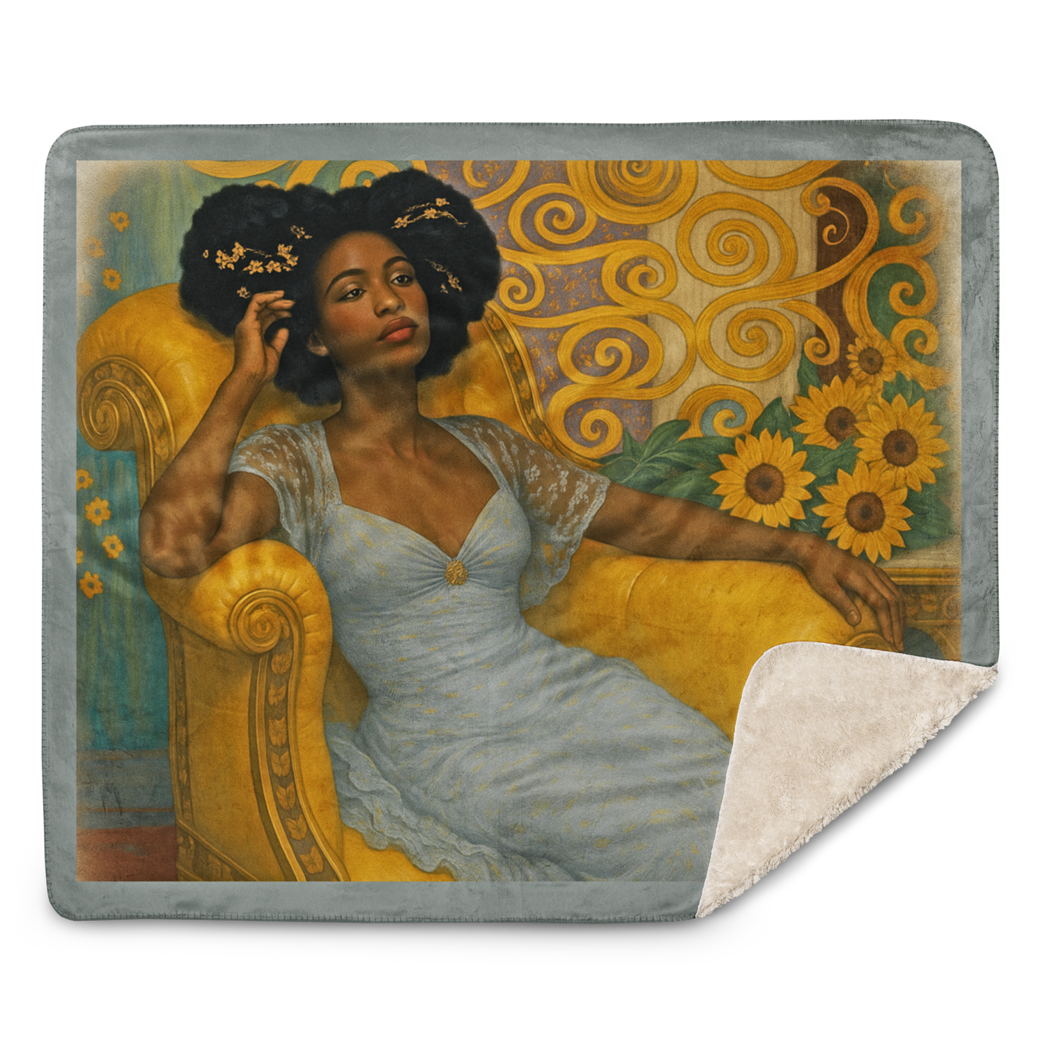 Serenity Sherpa Blanket Afro Art Home Decor| 60 by 50 inches