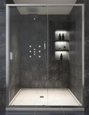 60" W x 72" H Sliding Shower Door, 8mm Tempered Glass, Aluminium Frame