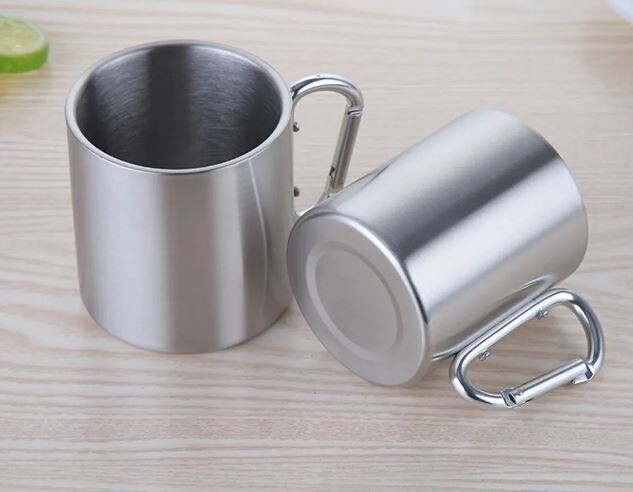 Camping Stainless Double Wall Mug 300ML with Carabiner Handle