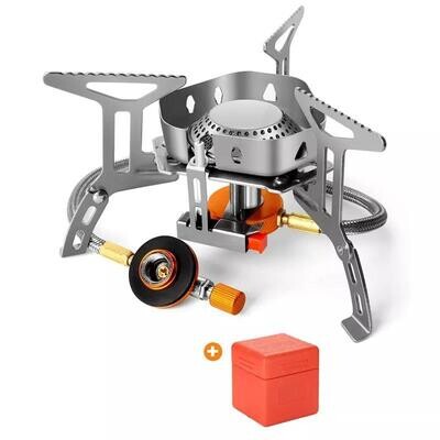 Camping Portable Outdoor Folding Stove with Windshield and Butane Adapter