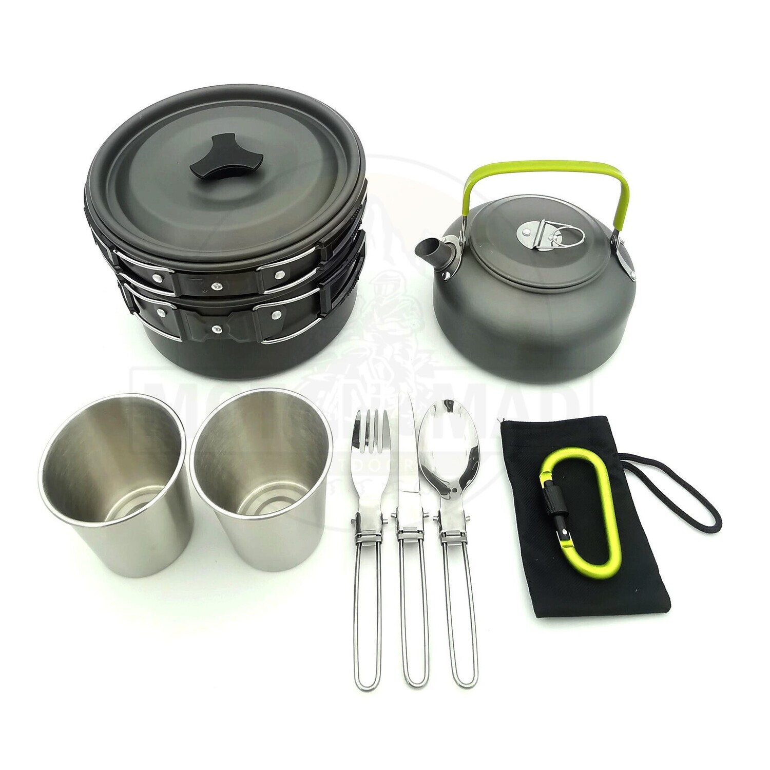 Lightweight Camping Cookware set with teapot, tableware &amp; Cups for 2 people