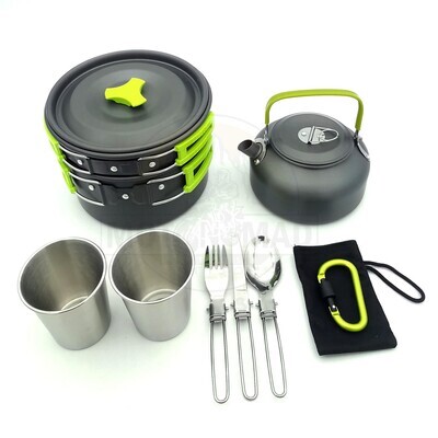 Lightweight Camping Cookware set with teapot, tableware &amp; Cups for 2 people
