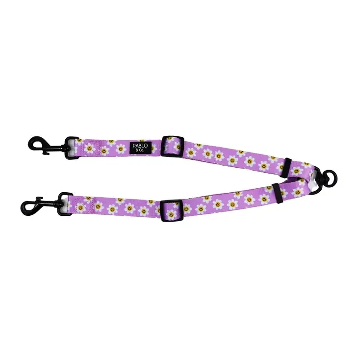 Lilac Smiley Flowers: Adjustable Dog Leash Splitter