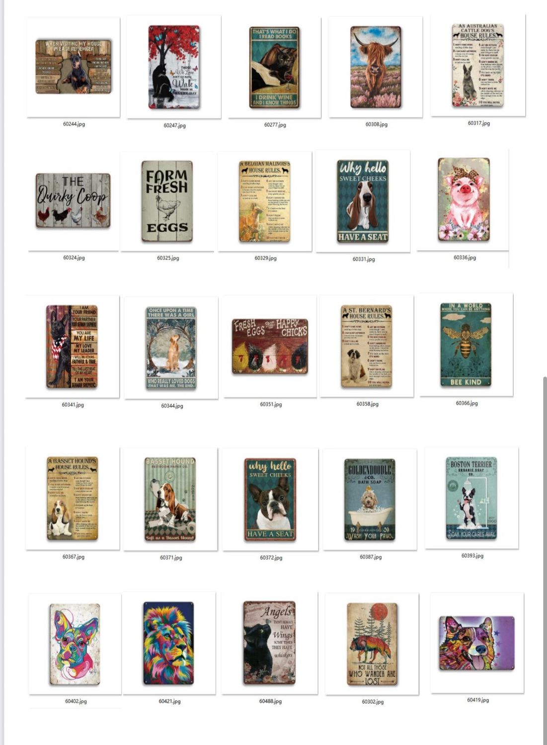 Animal Themed Tin Signs