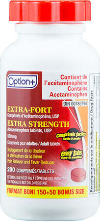 Option+ Acetaminophen Extra Strength 500mg (200) Easy Tablets