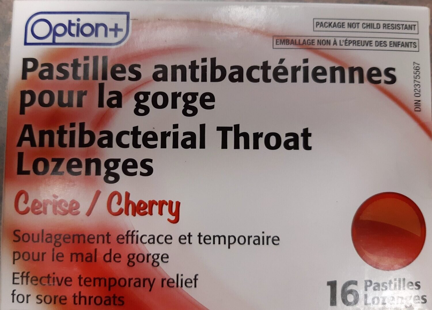 Option+ Antibacterial Throat Lozenges Regular Strength Cherry