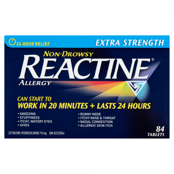 Reactine Allergy Extra Strength Cetirizine Hydrochloride 10 mg 84 Tablets