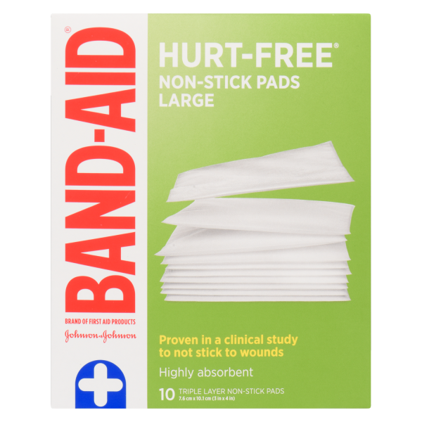 Band-Aid Hurt-Free Non-Stick Pads, Large, 10 Triple Layer Non-Stick Pads