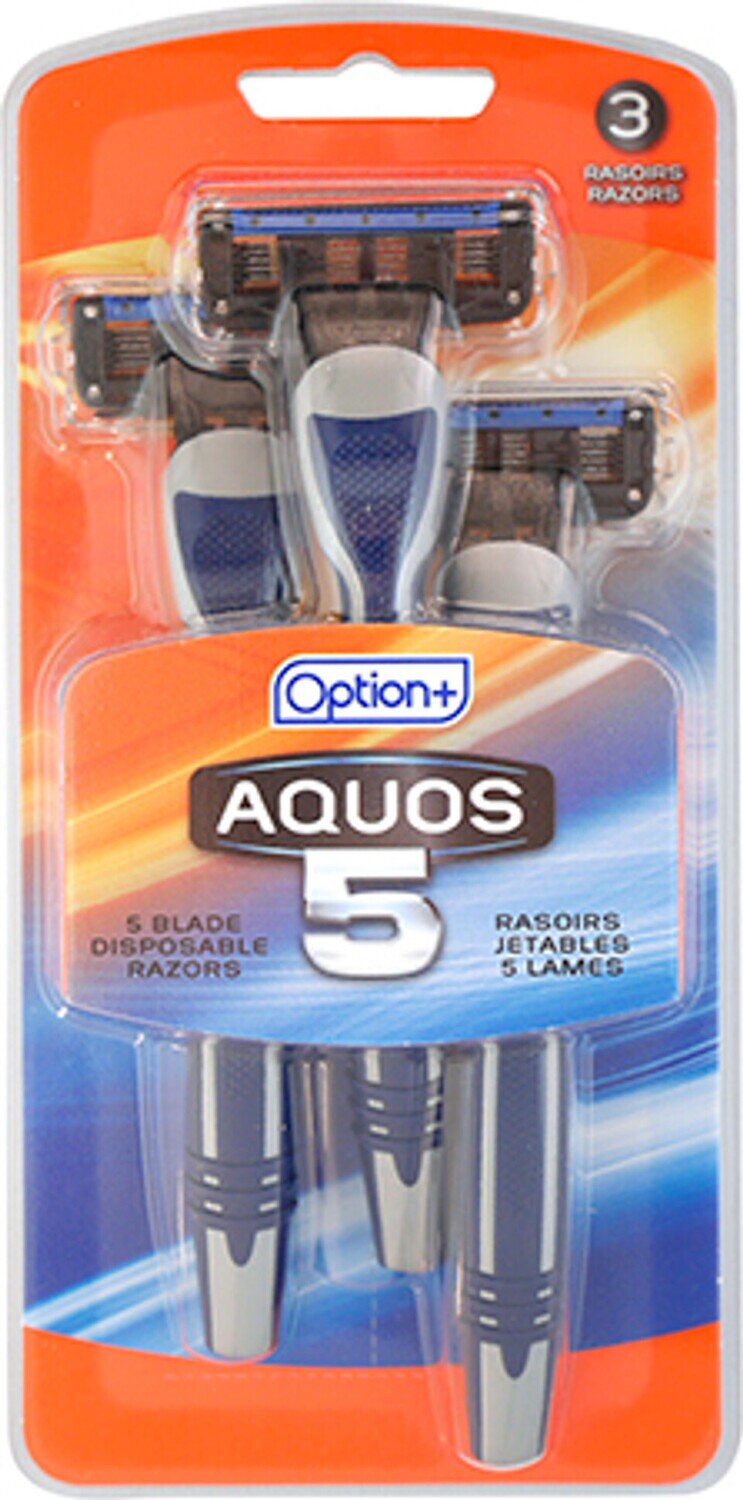 Option+ Aquos-5 5 Blade Disposable Razors, 3 pk