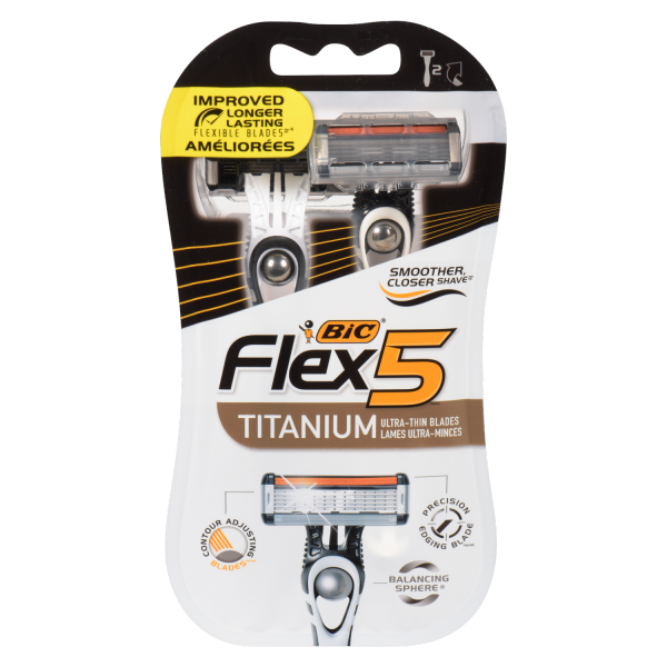 Bic Flex 5 Titanium Ultra-Thin Blades, 2 Disposable Razors