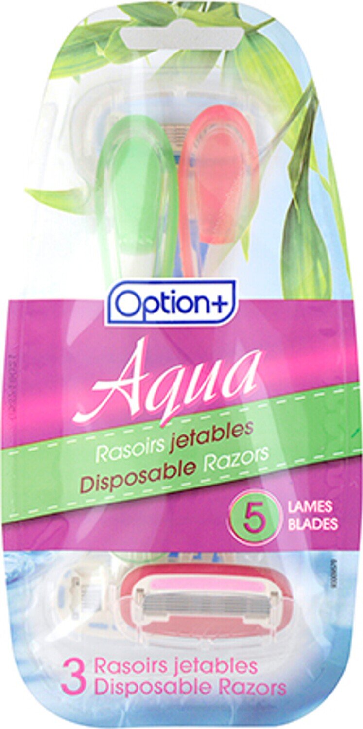 Option+ Aqua Disposable Razors, 3 pk