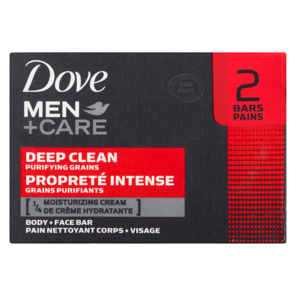 Dove Men+Care Deep Clean Body + Face Bar, 2 x 106 g