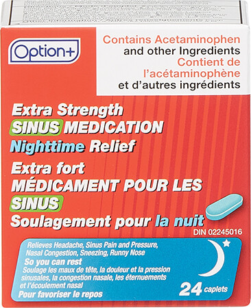 Option+ Extra Strength Sinus Medication Nighttime Relief (24 caplets)