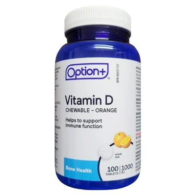 Option+ Vitamin D Chewable Orange 1000IU 100tablets