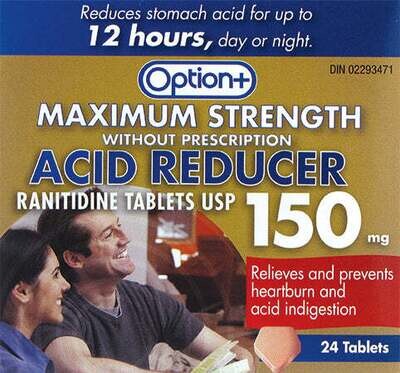 Option+ Acid Reducer Ranitidine Maximum Strength 150mg 24 Tablets