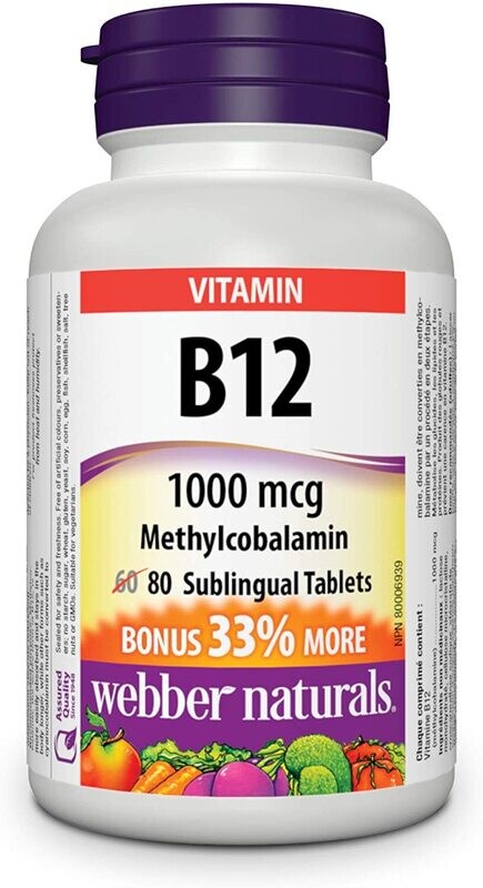 Webber Naturals B12 100mcg 80 Tablets