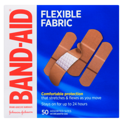 Band-Aid Brand Adhesive Bandages Flexible Fabric, 50 Assorted Sizes