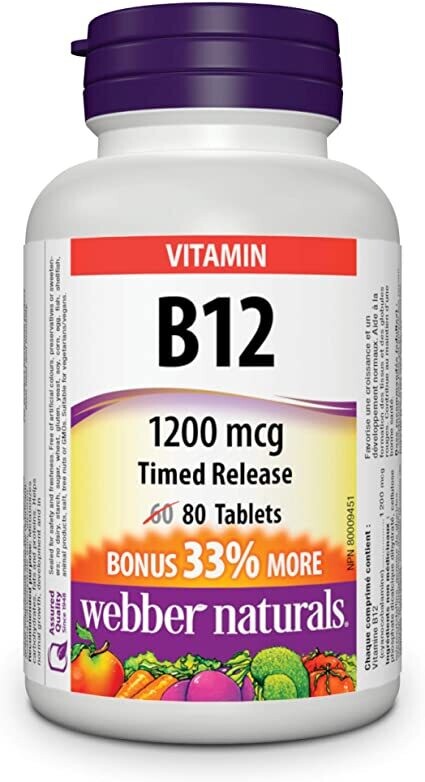 Webber Naturals B12 1200mcg 80 Tablets