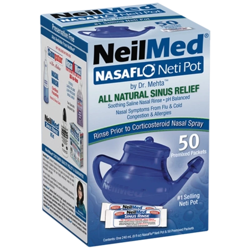 NeilMed NASAFLO Neti Pot with 50 Sinus Rinse Premixed Packages