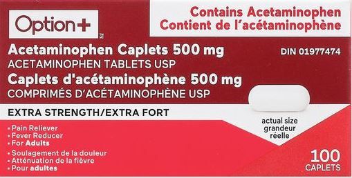 Option+ Acetaminophen Extra Strength 500mg (100) Caplets