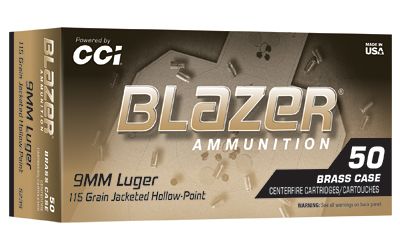 Blazer Ammunition, Blazer Brass Hollow Point, 9MM, 115 Grain, Jacketed Hollow Point, 50 Round Box