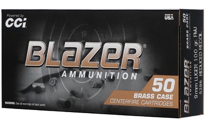 Blazer Ammunition, Blazer Brass, 9MM, 100 Grain, Full Metal Jacket, 50 Round Box