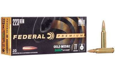 Federal, Gold Medal Match, 223 Remington, 77 Grain, Boat Tail Hollow Point, 20 Round Box