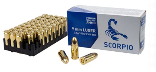 SCORPIO AMMO 9MM 115GR FMJ 50/1000