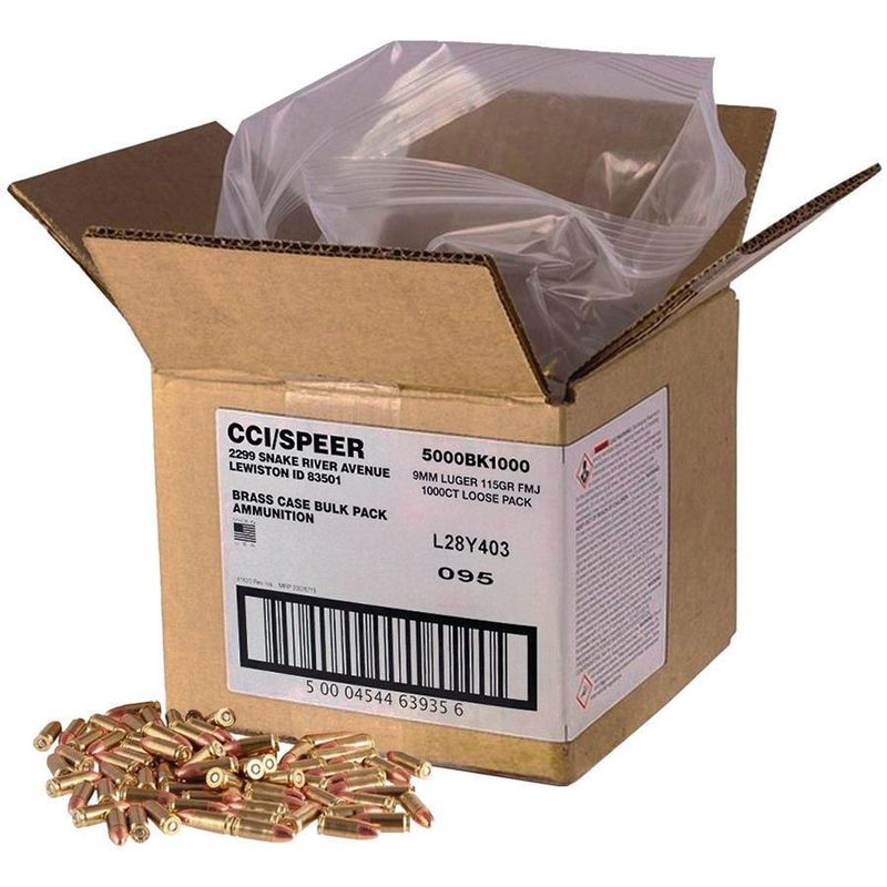 CCI Blazer Brass Handgun Ammunition 9mm Luger 115 gr FMJ 1145 fps 1000/ct Loose BULK AMMO