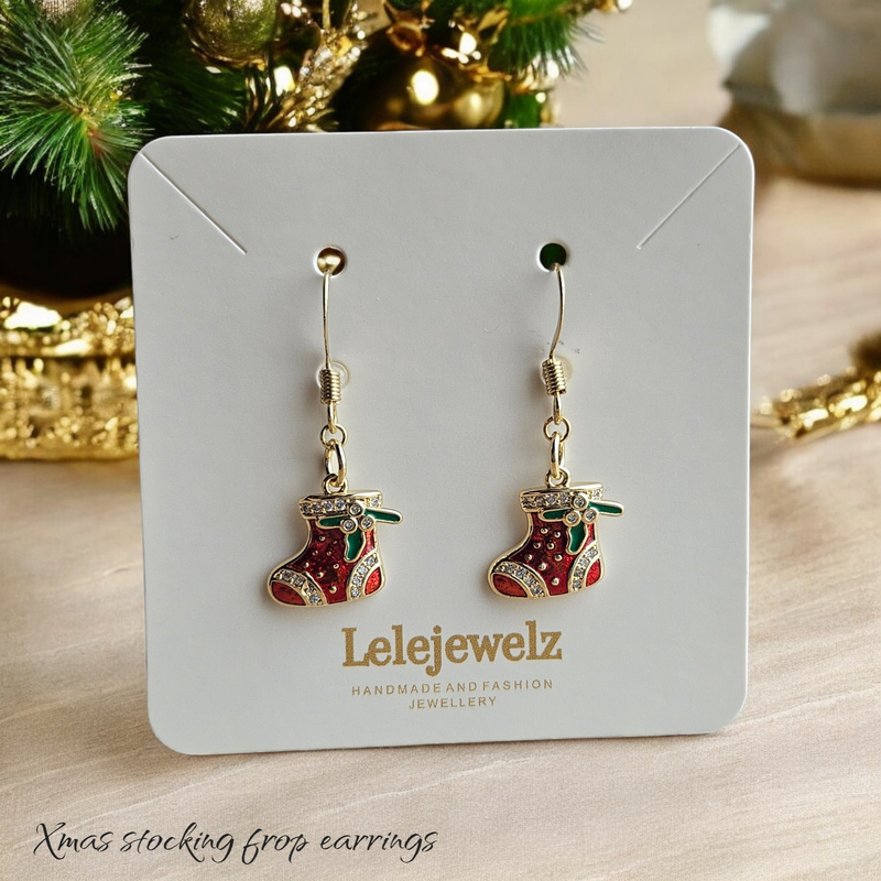 18K Xmas Boots Red Rover Drop Earrings
