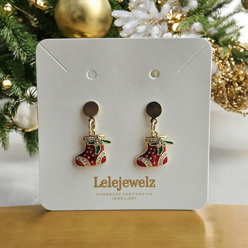 18K Xmas Round Stud Boots Earrings