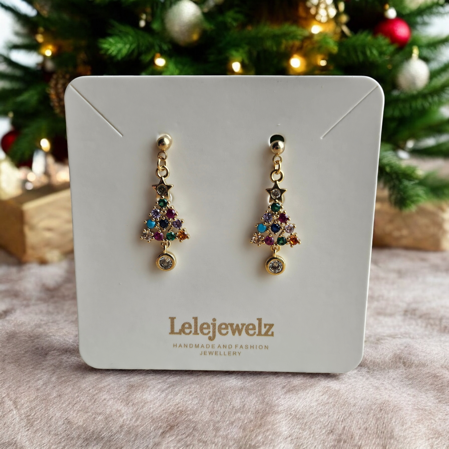 18K Multi Tri Colour Christmas Tree Crystal Earrings