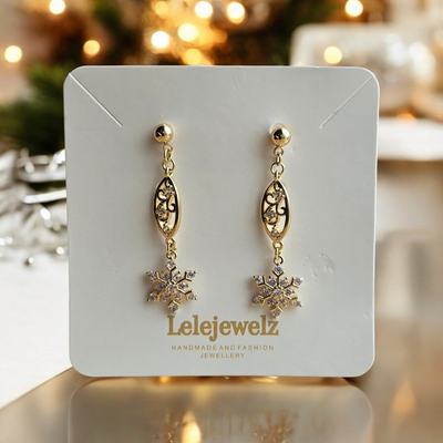 18K Christmas Snowflake Drop Earrings
